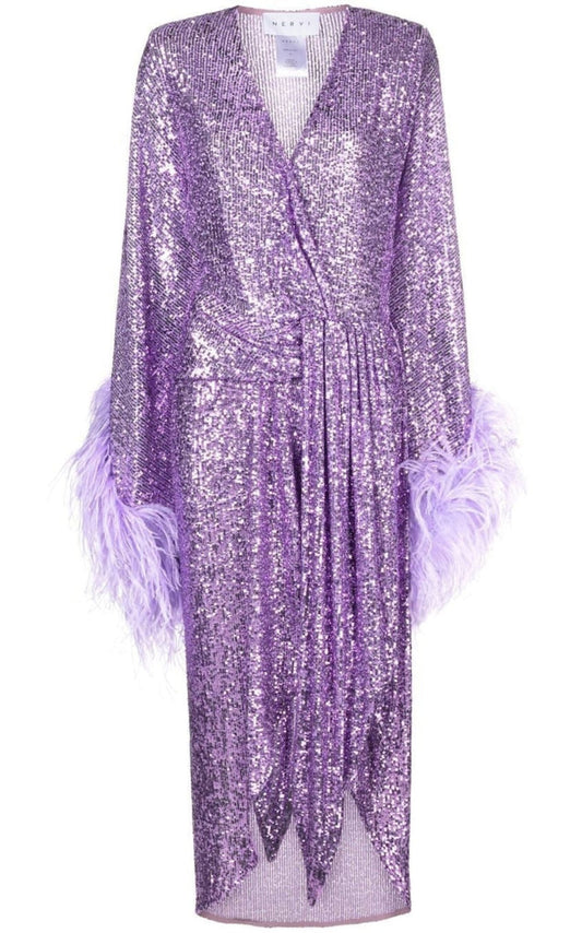 NERVI Feather Sequinned Dress - Runway Catalog