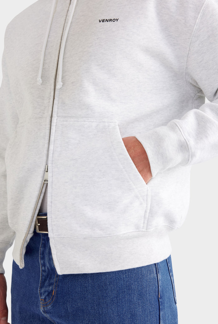 Fleece Track Zip Hoodie - Light Grey Marl