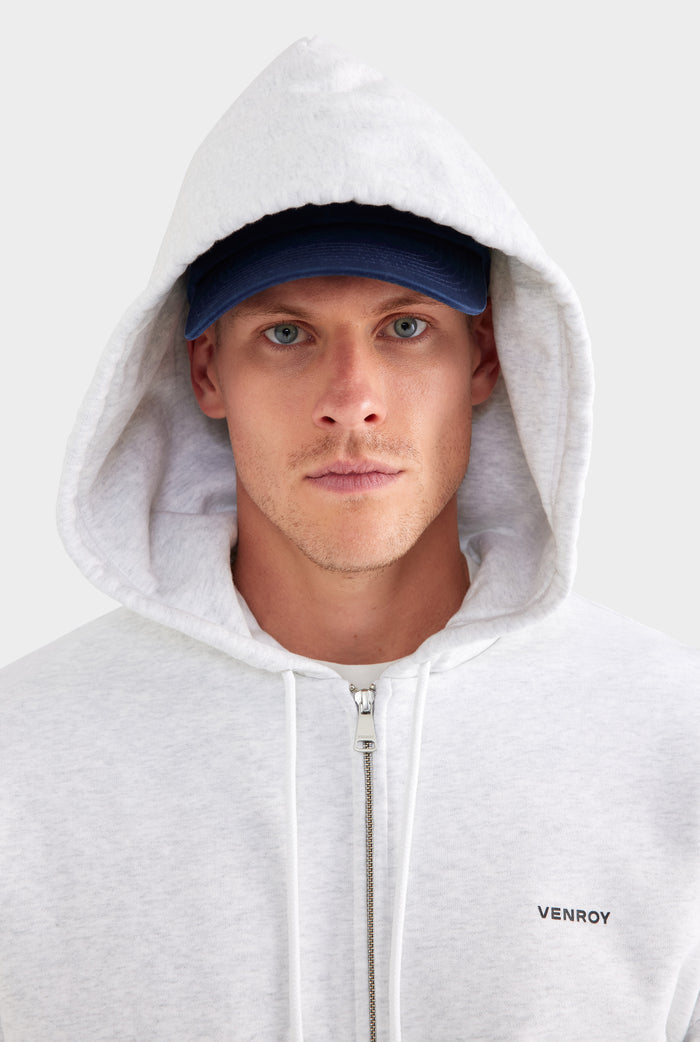 Fleece Track Zip Hoodie - Light Grey Marl