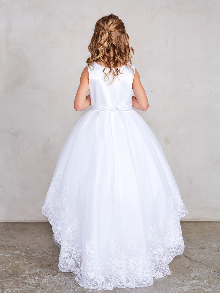 White_1 Girl Dress with Beautiful Illusion Neckline Dress - AS5797