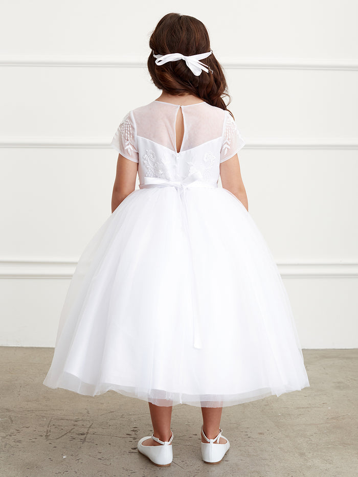 White_1 Girl Dress with Floral Lace Short Sleeved Dress - AS5833