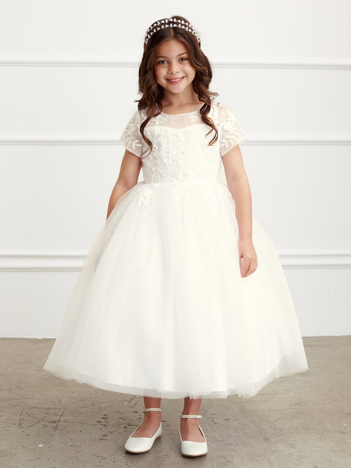 Flower Girl Dress with Floral Lace Sleeved Dress by TIPTOP KIDS - AS5833
