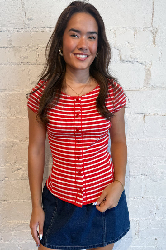 Free People Most Wanted Striped Cardi  Red, adeline boutique, dallas boutique, boutique