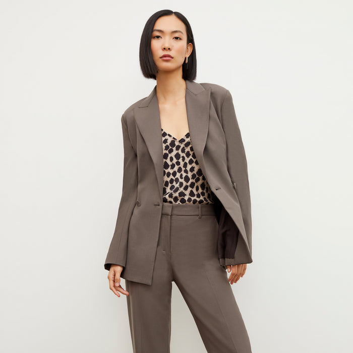 Front image of a woman wearing the Gaia Jacket - Sharkskin in Mink