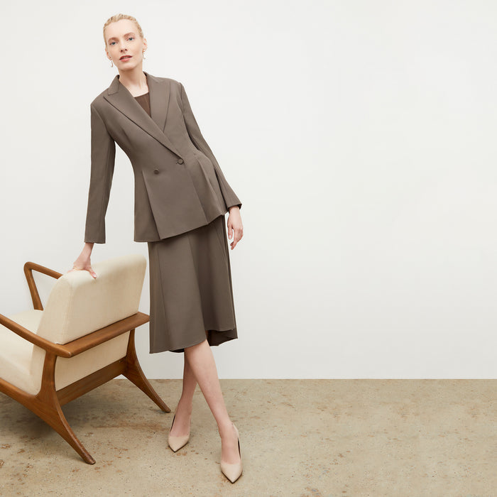 Front image of a woman wearing the Gaia Jacket - Sharkskin in Mink