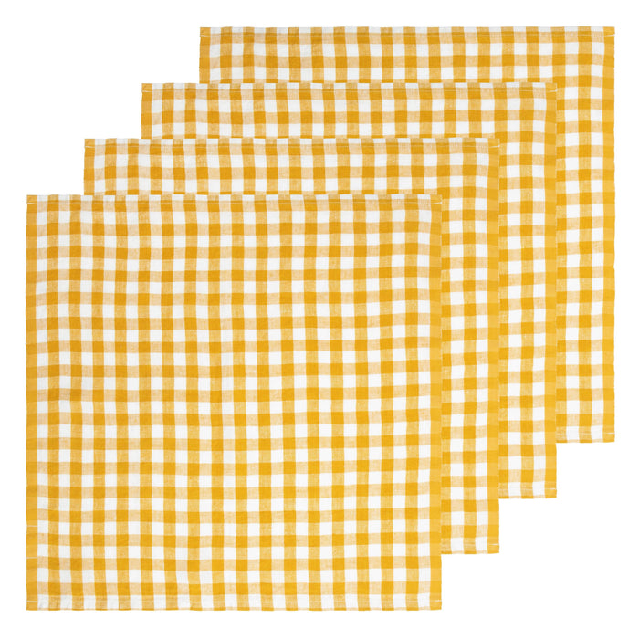 Gingham Belgian Linen Napkin - Mustard - Set of 4