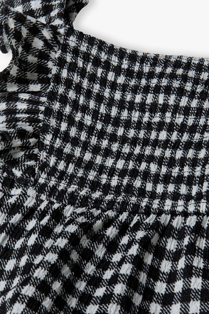Tiered Dress, Black White Gingham, Frill Straps - 4