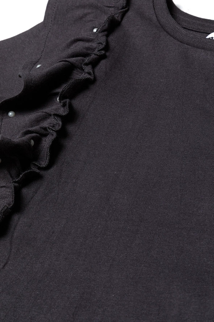 Ruffle T-Shirt with Pearl Detail, Black - 4