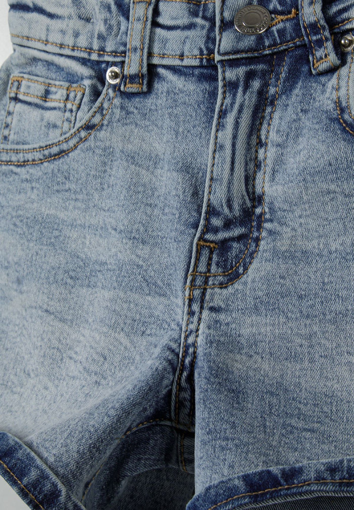 High Waist Denim Shorts, Light Blue, Rolled Cuffs - 3
