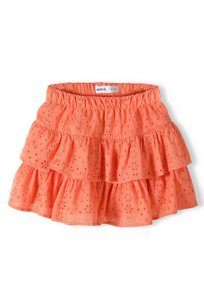 Broderie Anglaise Tiered Skirt, Coral - 2