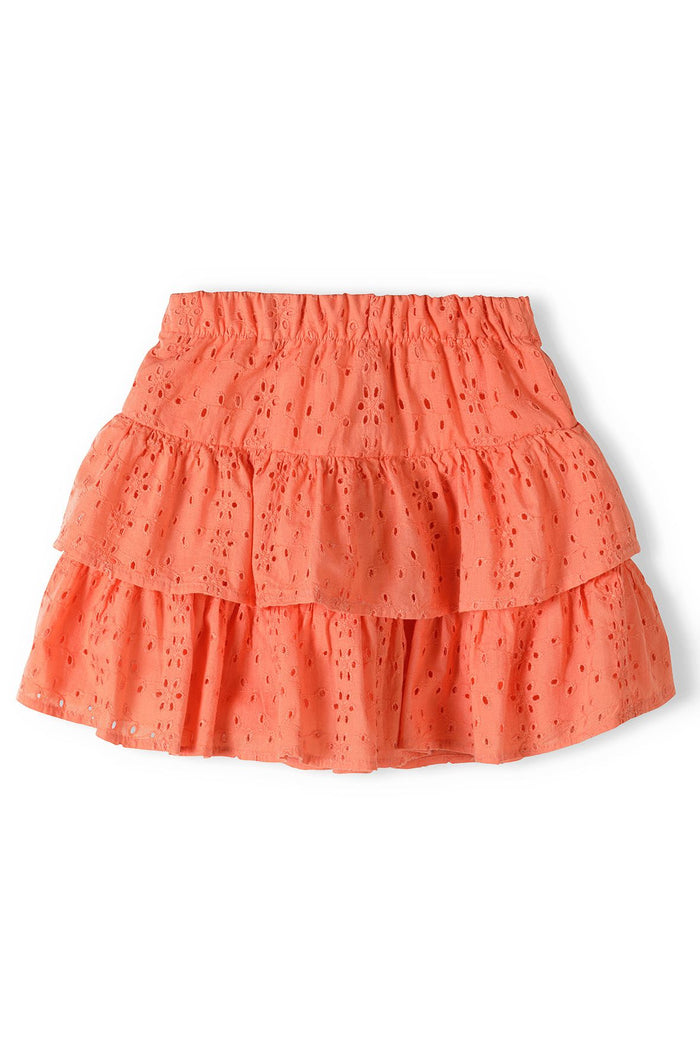 Broderie Anglaise Tiered Skirt, Coral - 3
