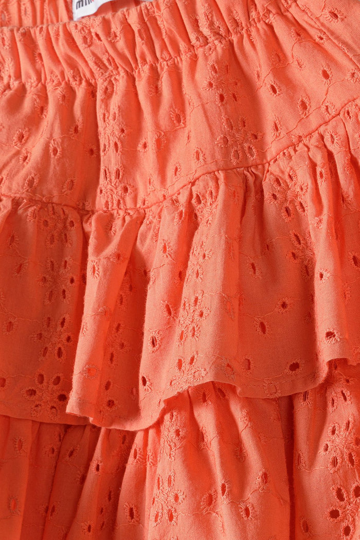 Broderie Anglaise Tiered Skirt, Coral - 4