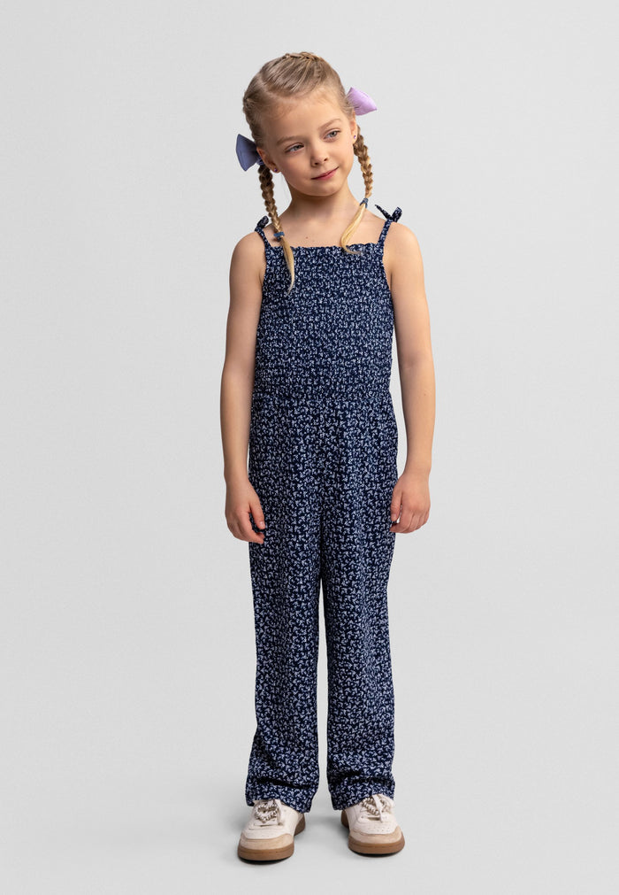 Floral Jumpsuit, Navy, Tie Shoulder Straps - 1