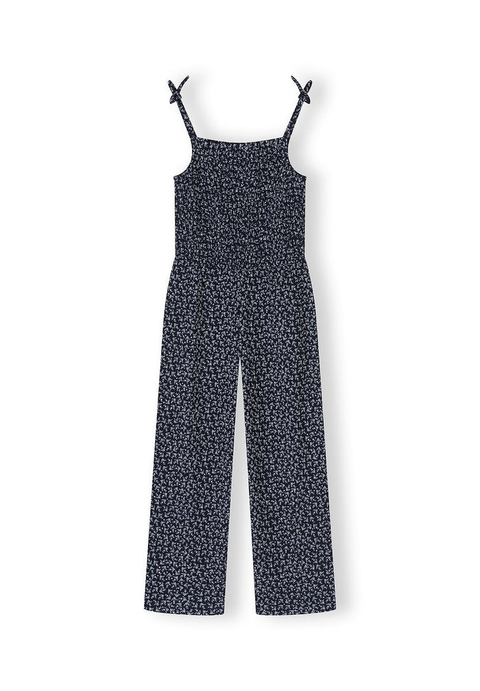 Floral Jumpsuit, Navy, Tie Shoulder Straps - 2