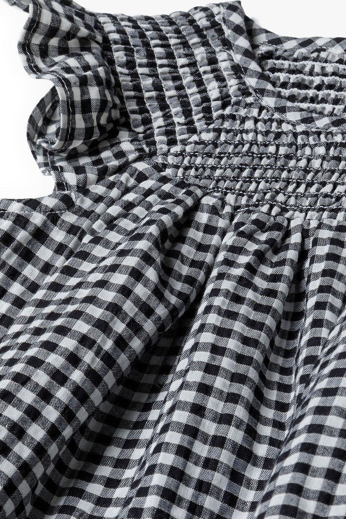 Smock Dress Frill Sleeve, Grey Gingham - 4