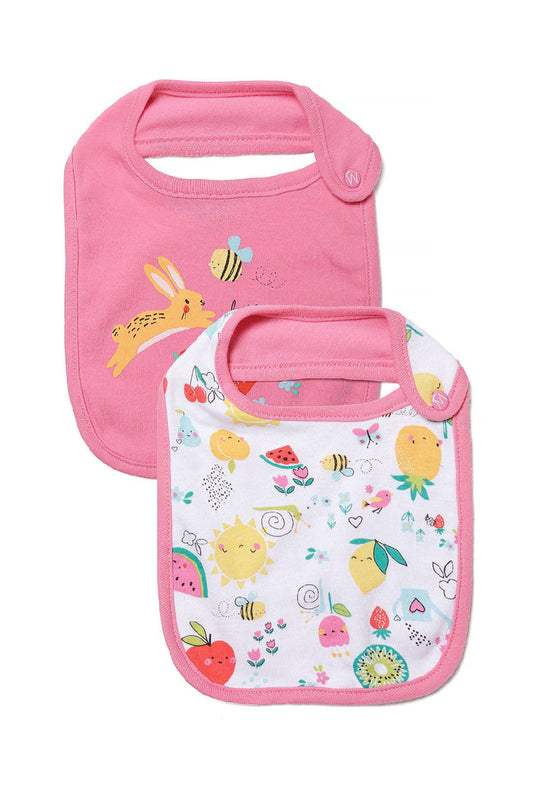 Feeding Bibs 2-Pack, Pink Bunny & Fruit Print - 1