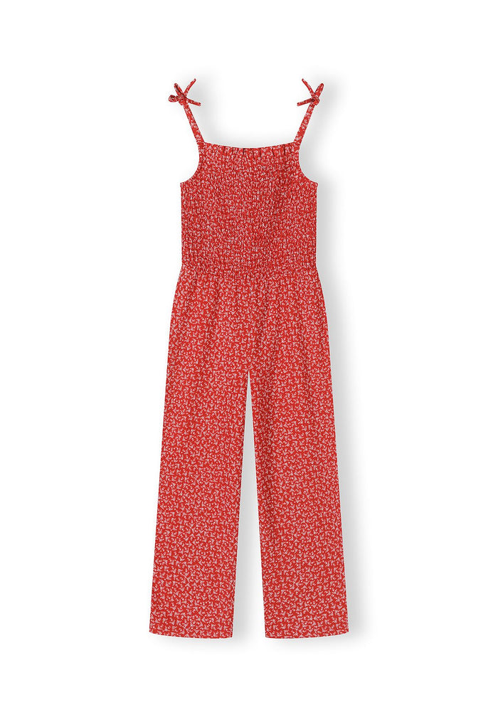 Shirred Jumpsuit, Floral, Red - 2