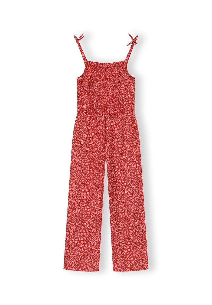 Shirred Jumpsuit, Floral, Red - 3