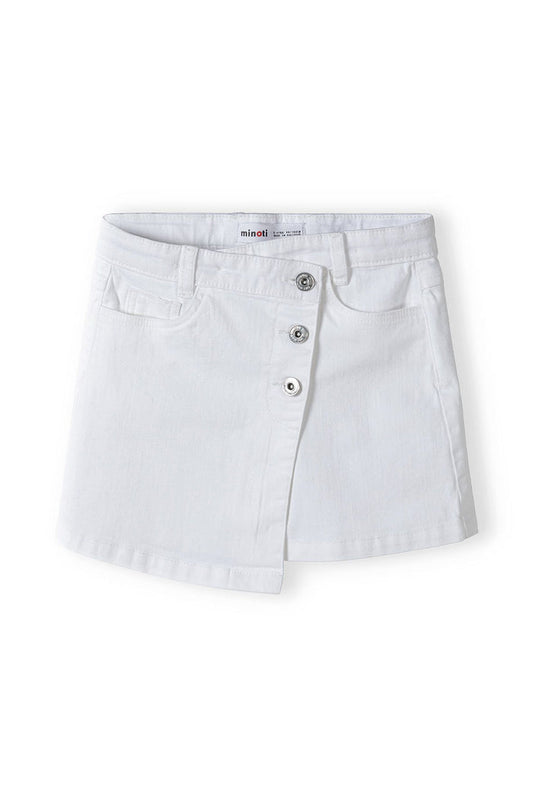 Denim Skirt Asymmetric Hem Button Front White - 1