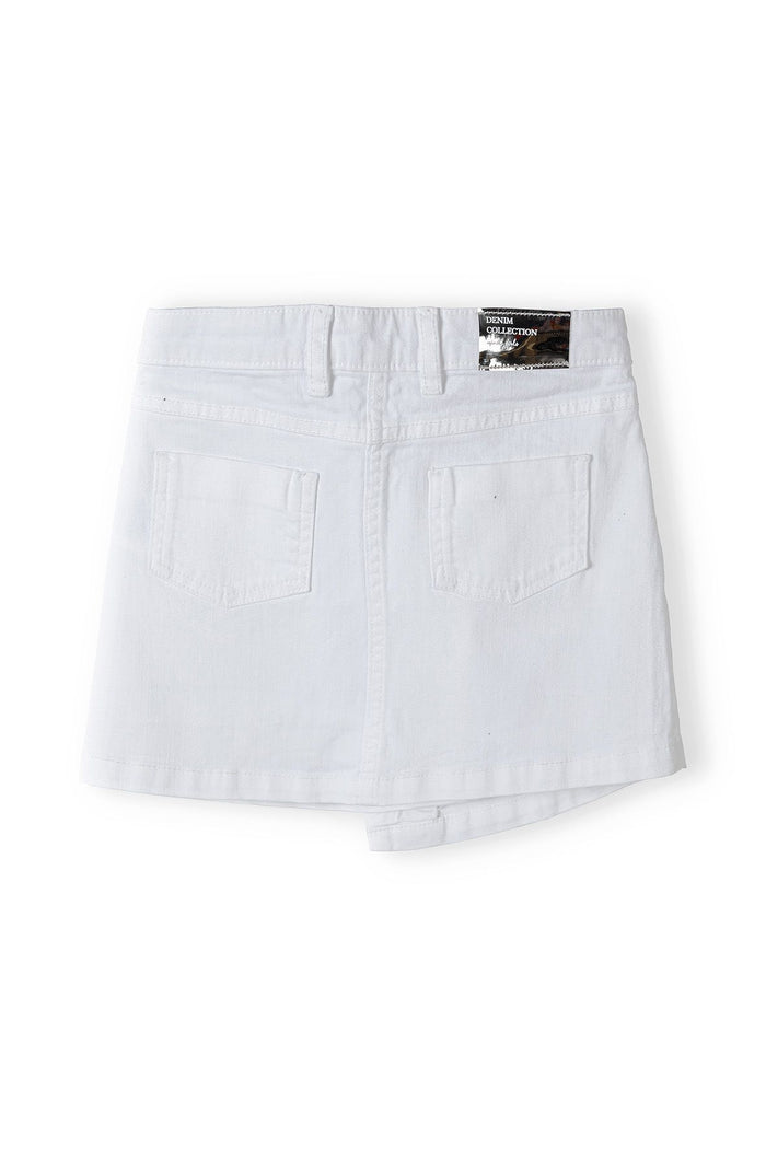 Denim Skirt Asymmetric Hem Button Front White - 2