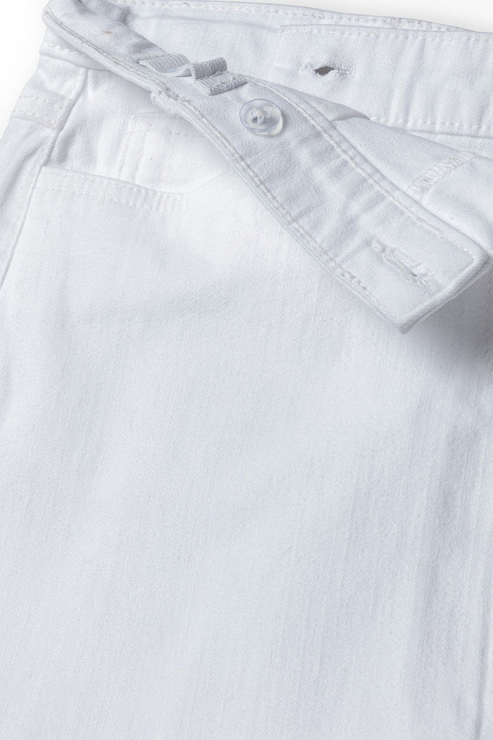 Denim Skirt Asymmetric Hem Button Front White - 3