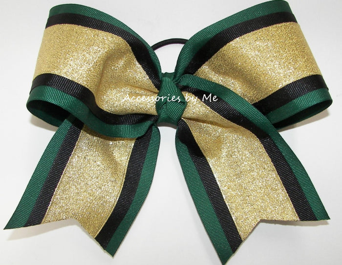 Glitter Gold Black Forest Green Big Cheer Bow