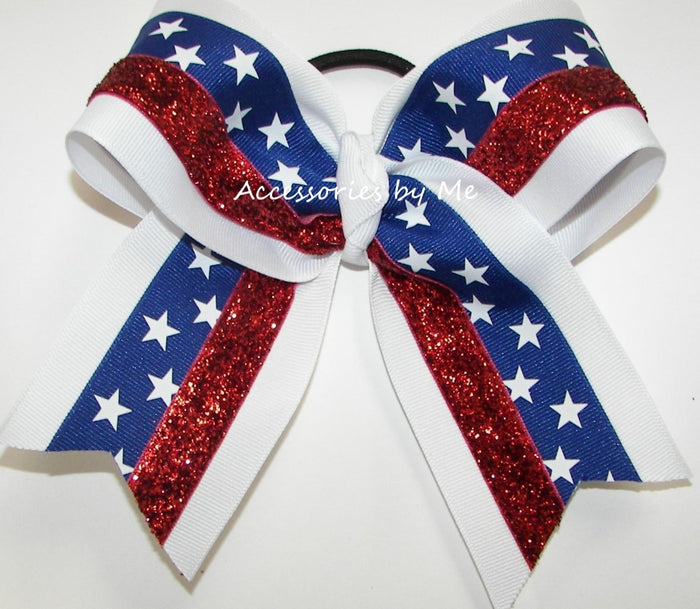 Patriotic Blue Stars Red Glitter White Cheer