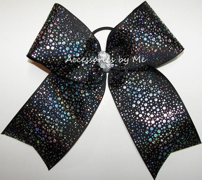 Glitzy Black Holographic Foil Big Cheer Bow