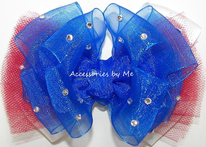 Glitzy Patriotic Red White Blue Tutu Hair Bow