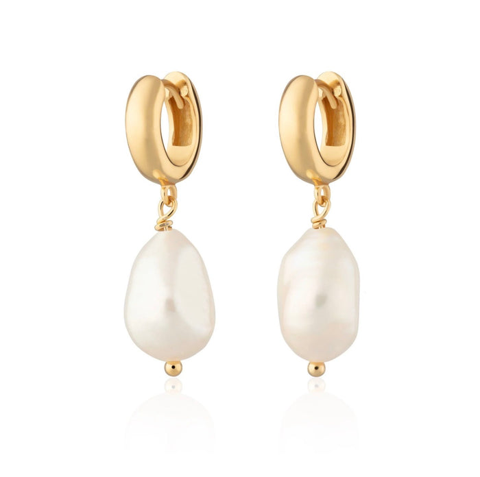 Gold Baroque Pearl Huggie Earrings