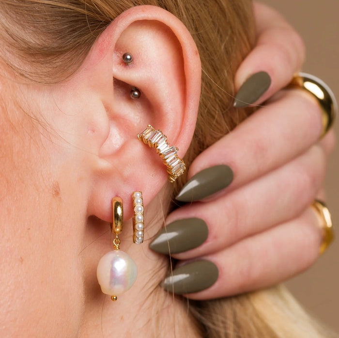 Gold Baroque Pearl Huggie Earrings