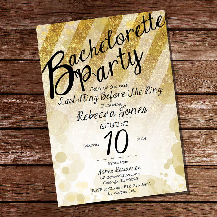Gold Glitter Bachelorette Party Invitation