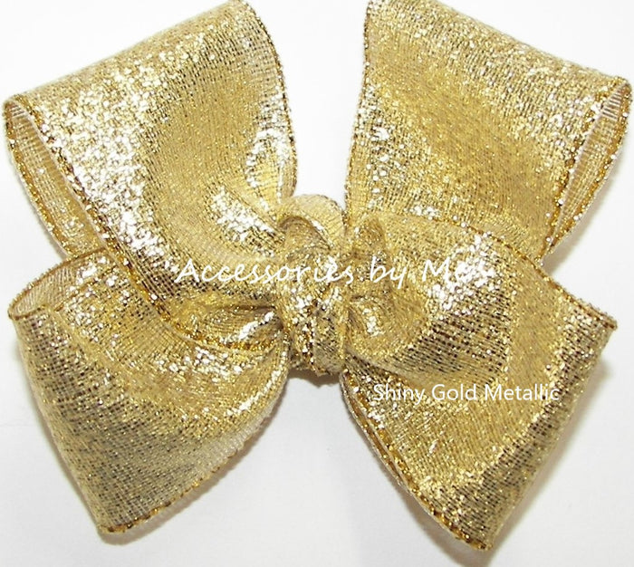 Medium 3" Bow / Shiny Gold Metallic / Alligator Clip