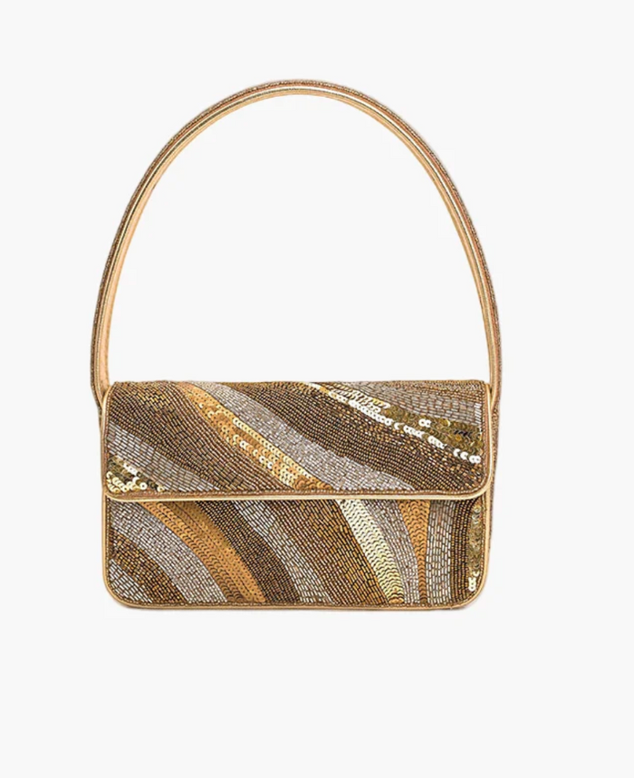 Golden Glam Beaded Shoulder Bag