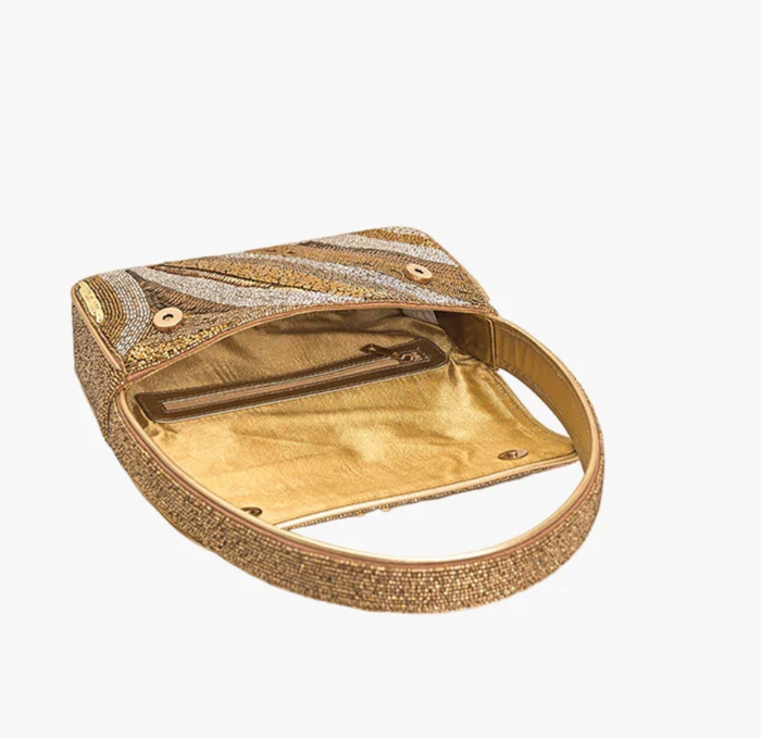 Golden Glam Beaded Shoulder Bag