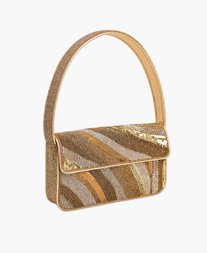 Golden Glam Beaded Shoulder Bag