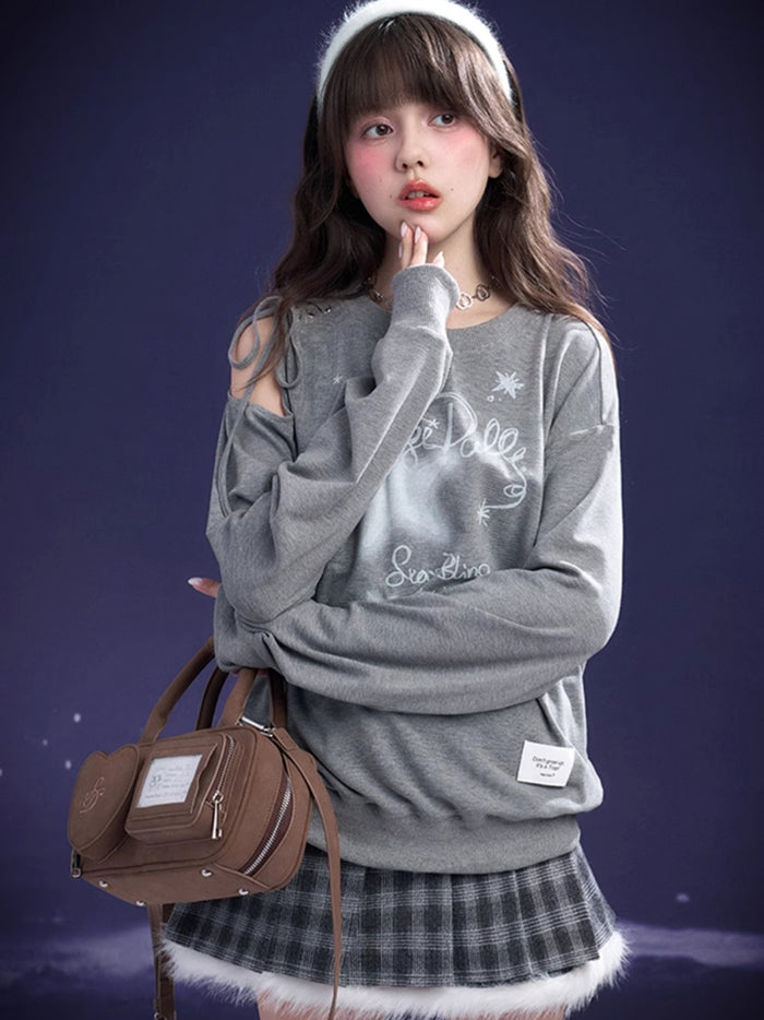 Gray Off-Shoulder Tie Tee