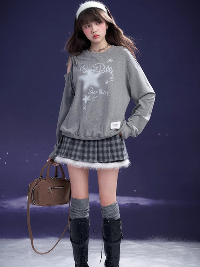 Gray Off-Shoulder Tie Tee