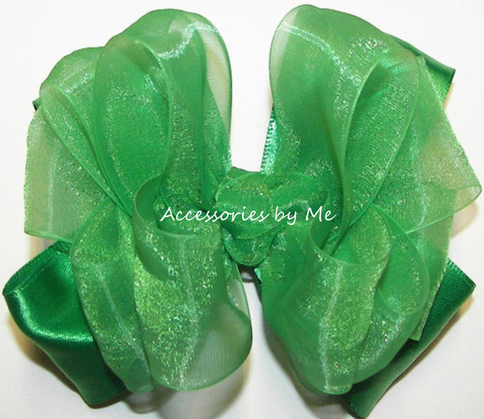 Bright Green Organza Satin Hair Bow