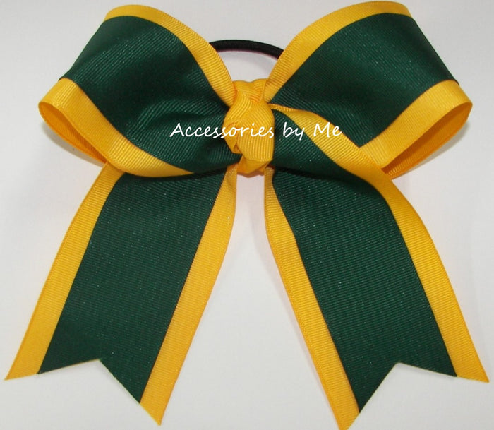 Forest Green and Yellow Gold Ponytail Holder Bow