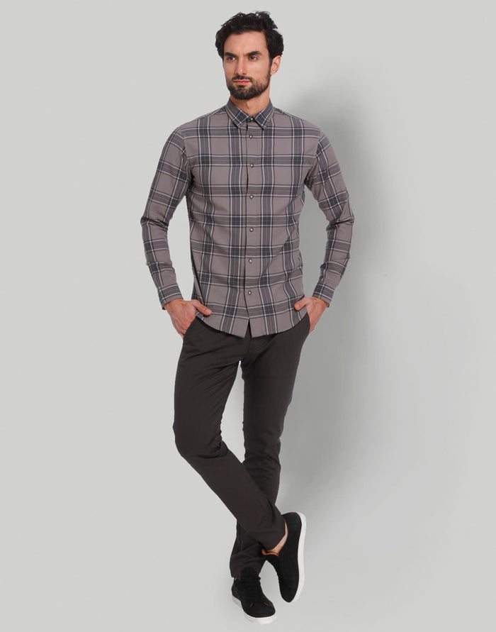 Grey Check Full Sleeves Shirt