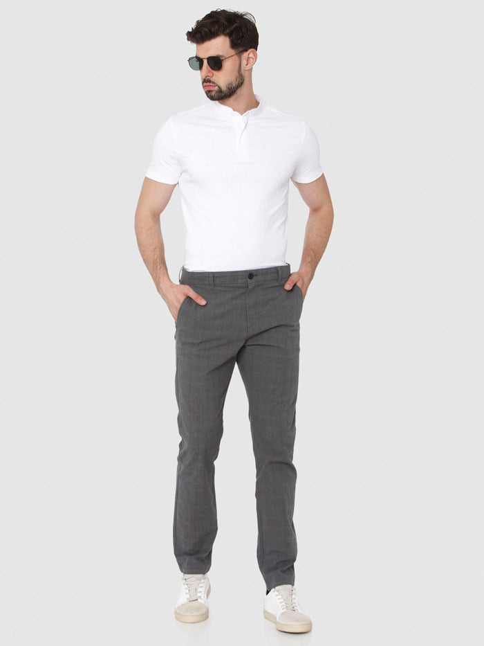 Grey Check Slim Fit Pants