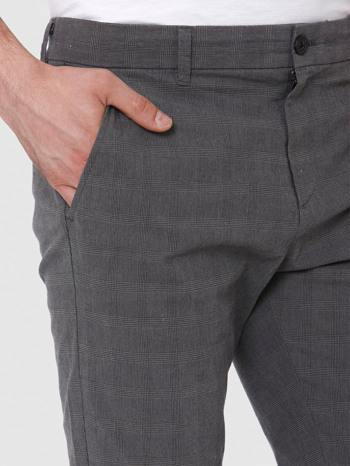 Grey Check Slim Fit Pants