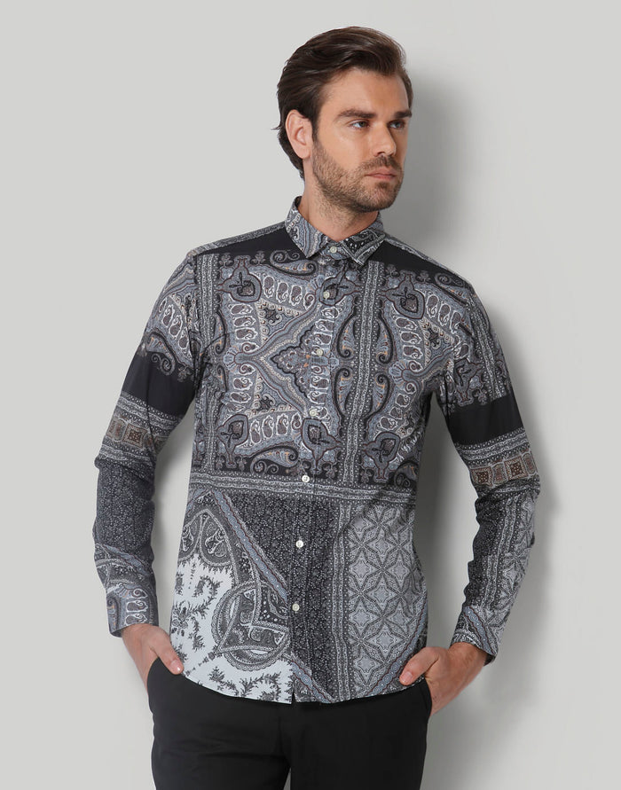 Grey Printed Full Sleeves Shirt