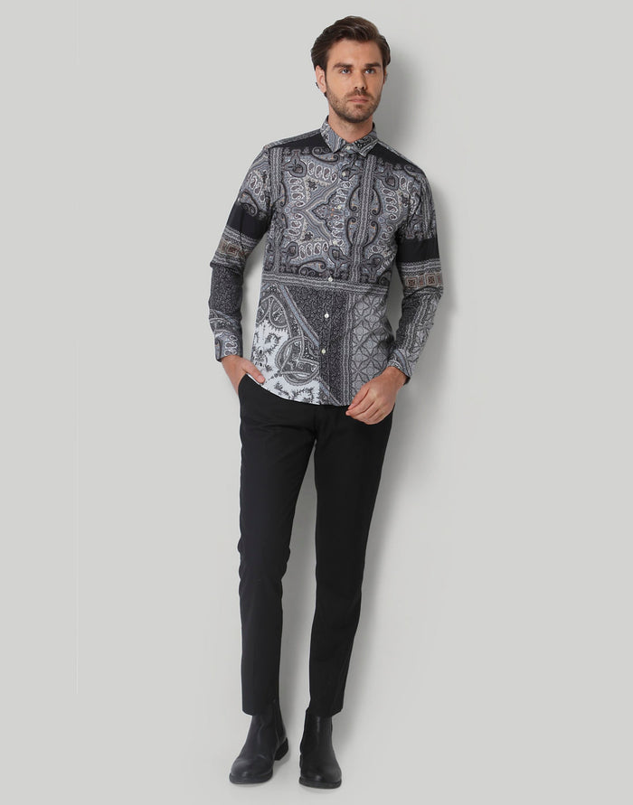 Grey Printed Full Sleeves Shirt