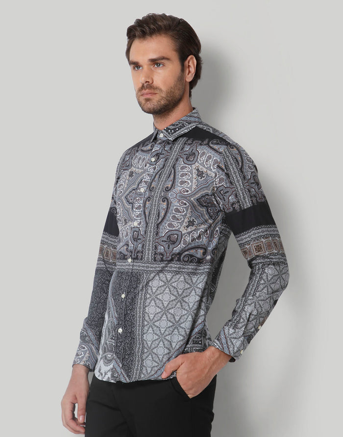 Grey Printed Full Sleeves Shirt