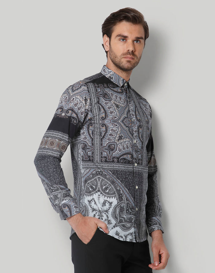 Grey Printed Full Sleeves Shirt