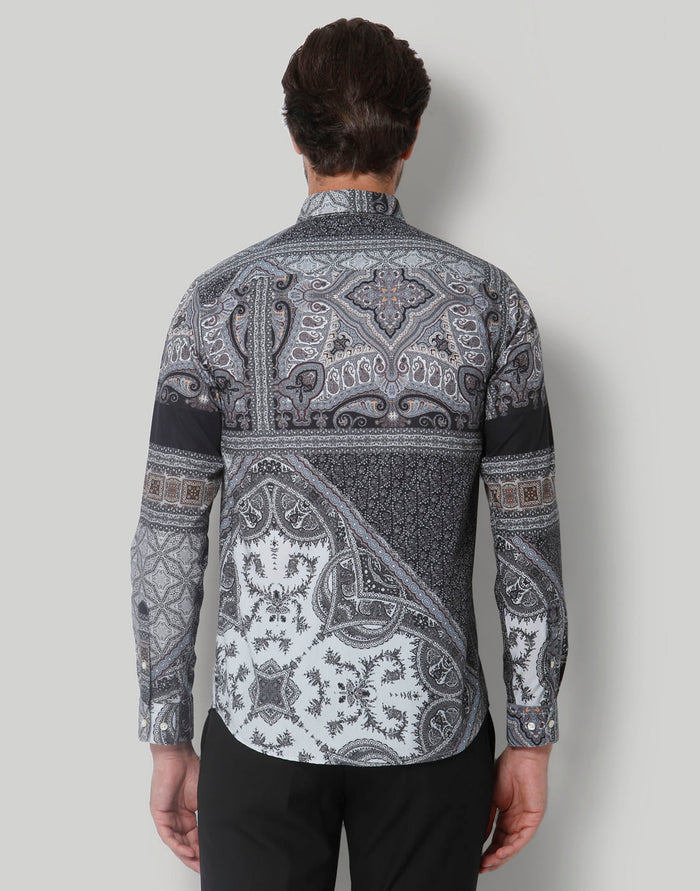 Grey Printed Full Sleeves Shirt