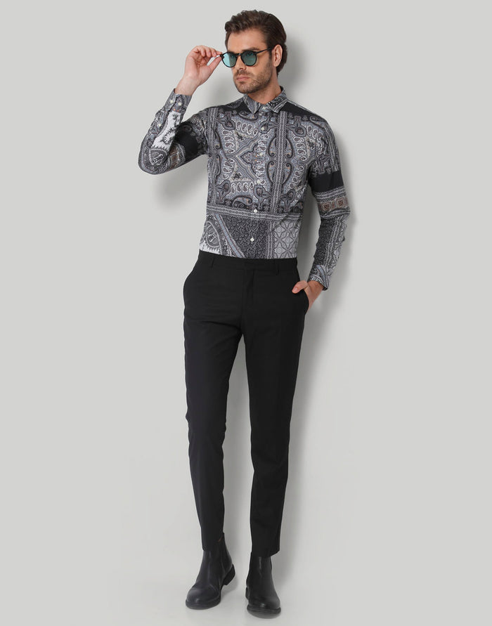 Grey Printed Full Sleeves Shirt