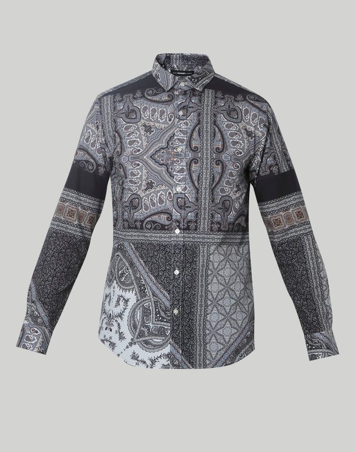 Grey Printed Full Sleeves Shirt